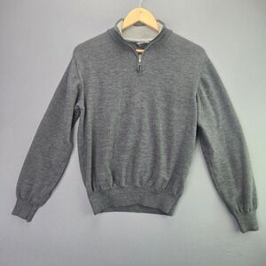 Marco Fiori Sweater Mens M Grey Merino Wool 1/4 Zip Pullover Made in Italy 2589